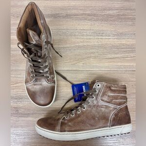 Birkenstock Brown Leather High-Top Sneakers with Cream Soles